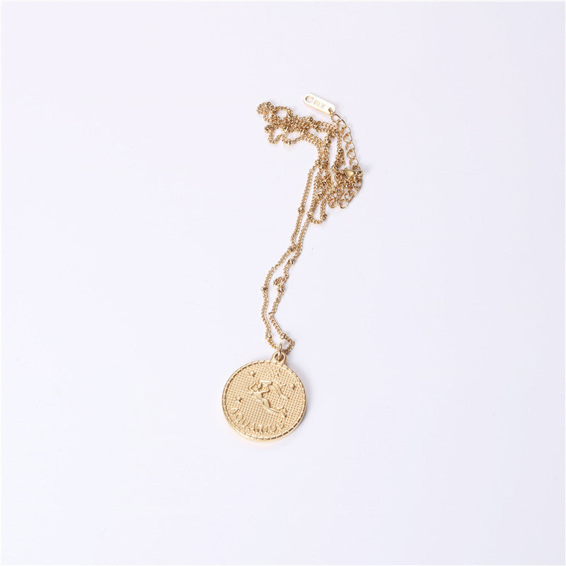 Doce 12 constelaciones collar de moneda mujer doble cara moneda de oro colgante moda red roja estudiante cadena de clavícula collar de acero titanio