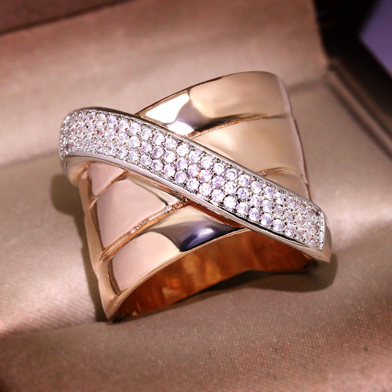 Aliexpress Comercio Exterior Joyería Más Vendida Joyería al por Mayor Anillo Chapado en Oro de Dos Tonos con Cristales Austriacos Genuinos y Diamantes