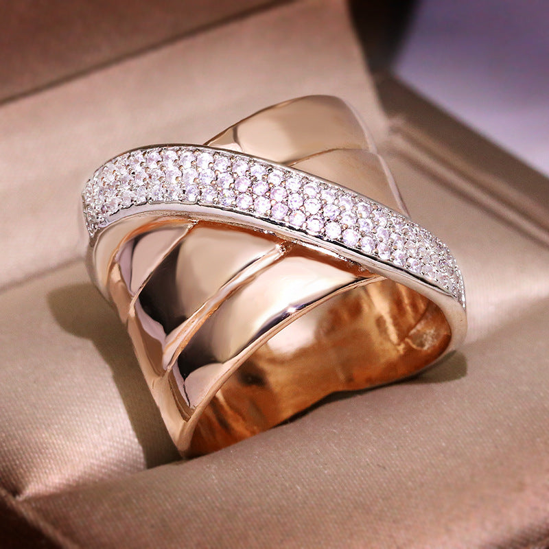 Aliexpress Comercio Exterior Joyería Más Vendida Joyería al por Mayor Anillo Chapado en Oro de Dos Tonos con Cristales Austriacos Genuinos y Diamantes