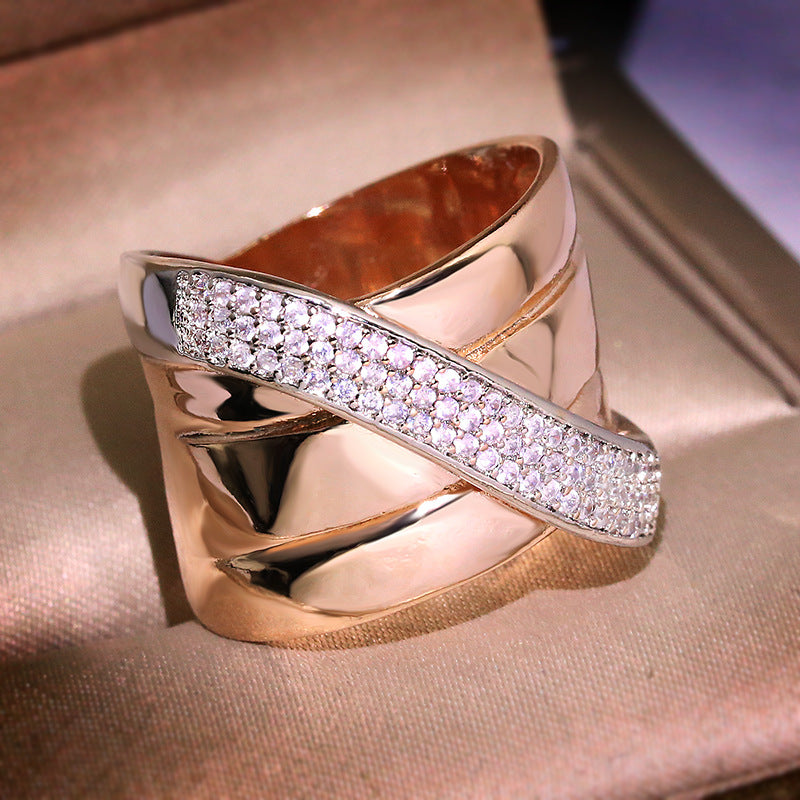 Aliexpress Comercio Exterior Joyería Más Vendida Joyería al por Mayor Anillo Chapado en Oro de Dos Tonos con Cristales Austriacos Genuinos y Diamantes