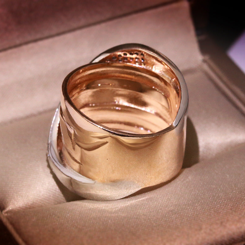 Aliexpress Comercio Exterior Joyería Más Vendida Joyería al por Mayor Anillo Chapado en Oro de Dos Tonos con Cristales Austriacos Genuinos y Diamantes