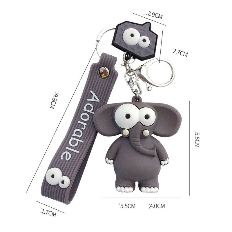 Llavero de elefante lindo, feo, gracioso, con ojos grandes, llavero de coche de vaca de dibujos animados de epoxy, colgante de bolso