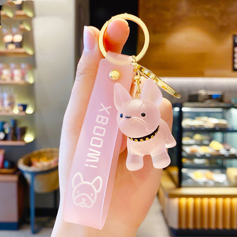 Colgante de bulldog de cristal moderno, llavero de personalidad, colgante de bolso, accesorios para parejas, regalo creativo