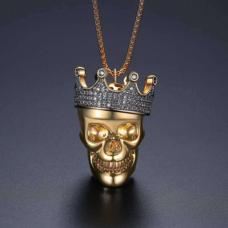 Europäischer und amerikanischer Persönlichkeitsschmuck Mode Hip-Hop Kronen-Totenkopf-Anhänger Halskette HIPHOP Herren Punk Accessoires Anpassung