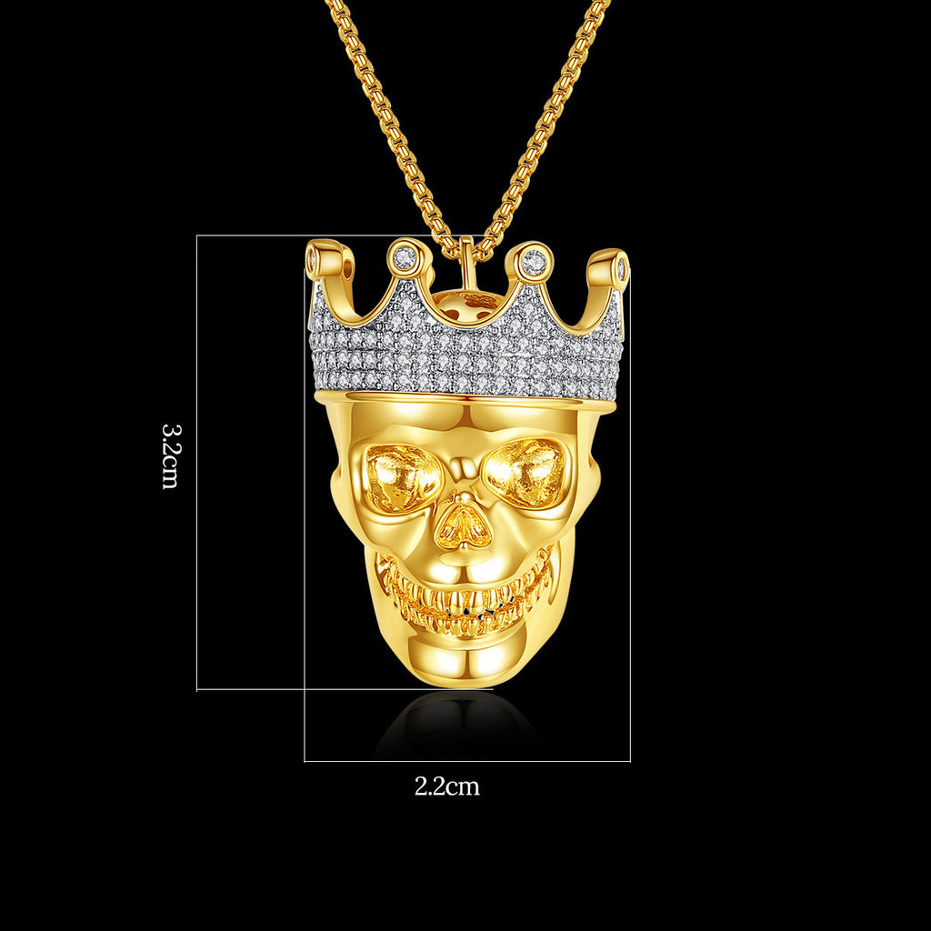 Europäischer und amerikanischer Persönlichkeitsschmuck Mode Hip-Hop Kronen-Totenkopf-Anhänger Halskette HIPHOP Herren Punk Accessoires Anpassung