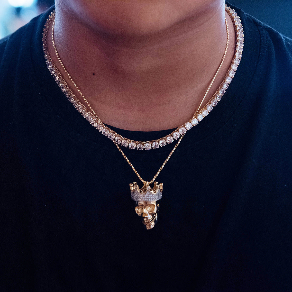 Europäischer und amerikanischer Persönlichkeitsschmuck Mode Hip-Hop Kronen-Totenkopf-Anhänger Halskette HIPHOP Herren Punk Accessoires Anpassung