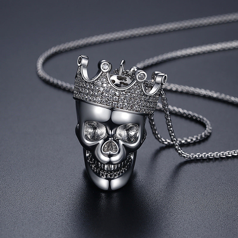 Europäischer und amerikanischer Persönlichkeitsschmuck Mode Hip-Hop Kronen-Totenkopf-Anhänger Halskette HIPHOP Herren Punk Accessoires Anpassung