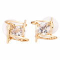 Square zircon earrings Tic-Tac-Toe Hollow Copper Earrings