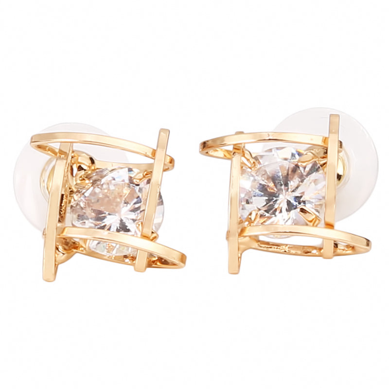 Square zircon earrings Tic-Tac-Toe Hollow Copper Earrings