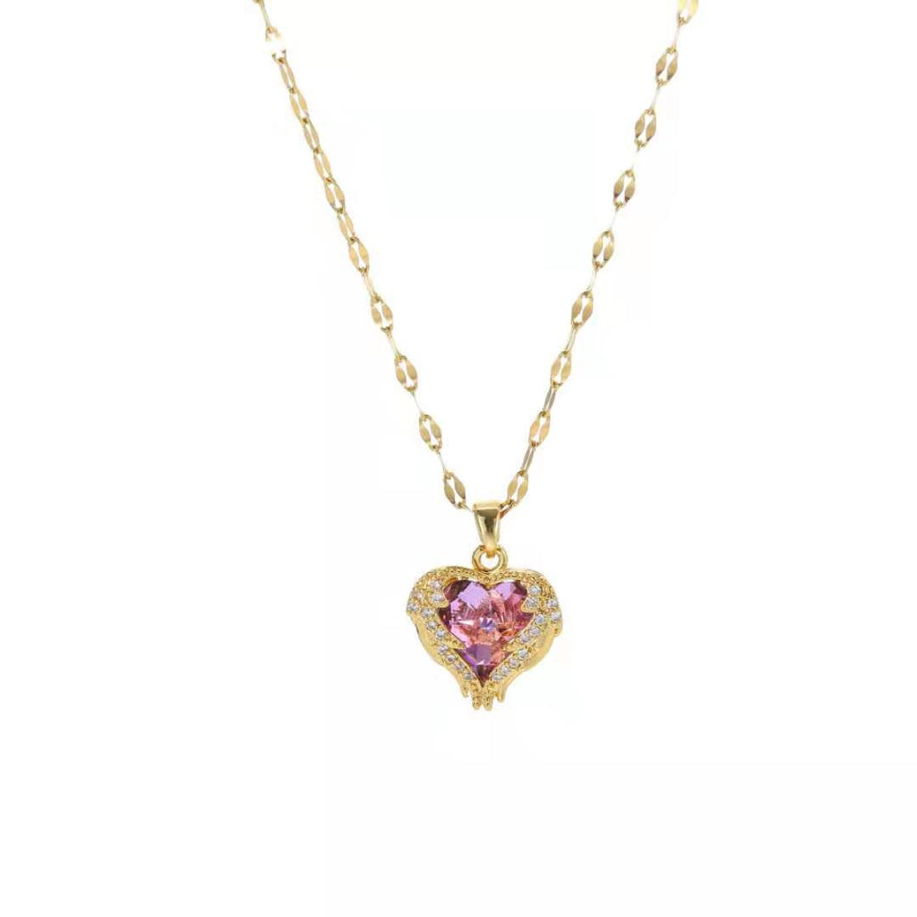 Ozean Herz Titan Stahl Halskette Weiblich Ins Liebe Farb Kristall Anhänger 18k Gold Schlüsselbein Kette