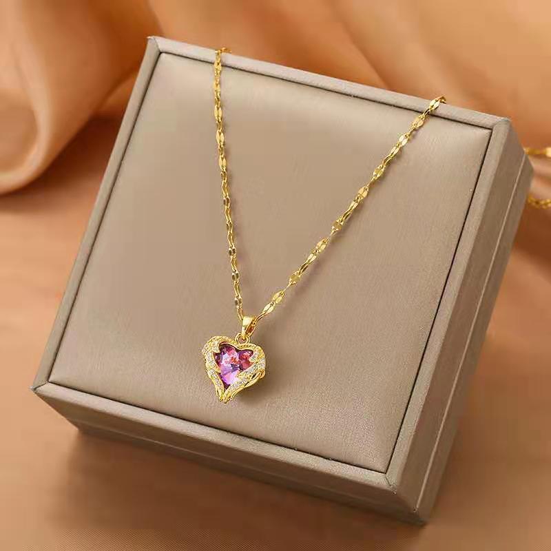 Ozean Herz Titan Stahl Halskette Weiblich Ins Liebe Farb Kristall Anhänger 18k Gold Schlüsselbein Kette