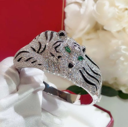 Conjunto de anillo y pulsera de leopardo grande con diamantes de imitación de moda