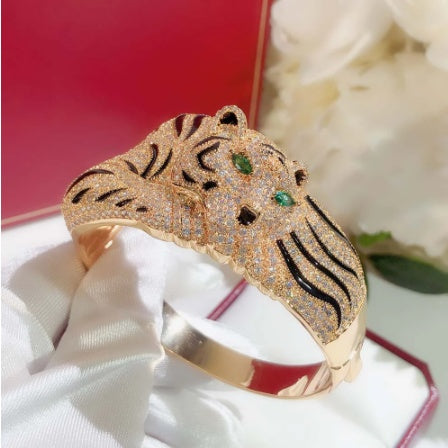 Conjunto de anillo y pulsera de leopardo grande con diamantes de imitación de moda