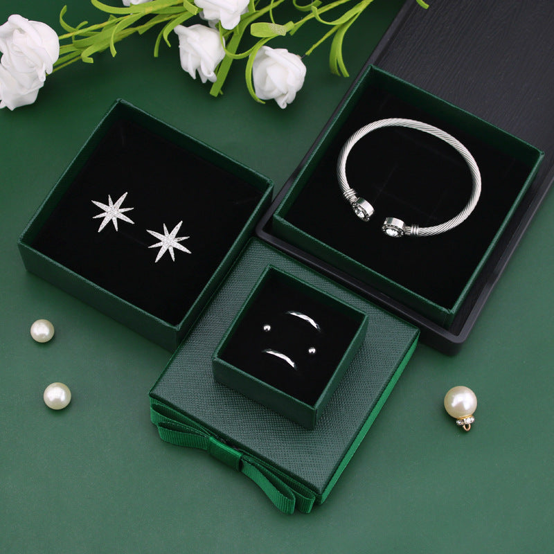 Verpackung Geschenkbox Dunkelgrüne Schleife Schmuckschatulle Ring Box Halskettenbox Schmuckschatulle Armband Box Großhandel
