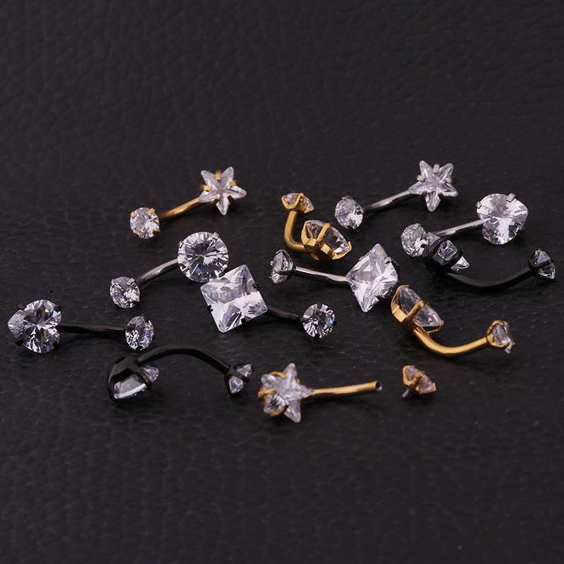 Joyas de perforación corporal de acero inoxidable con dientes internos, zirconio, ombliguera, anillo para el ombligo