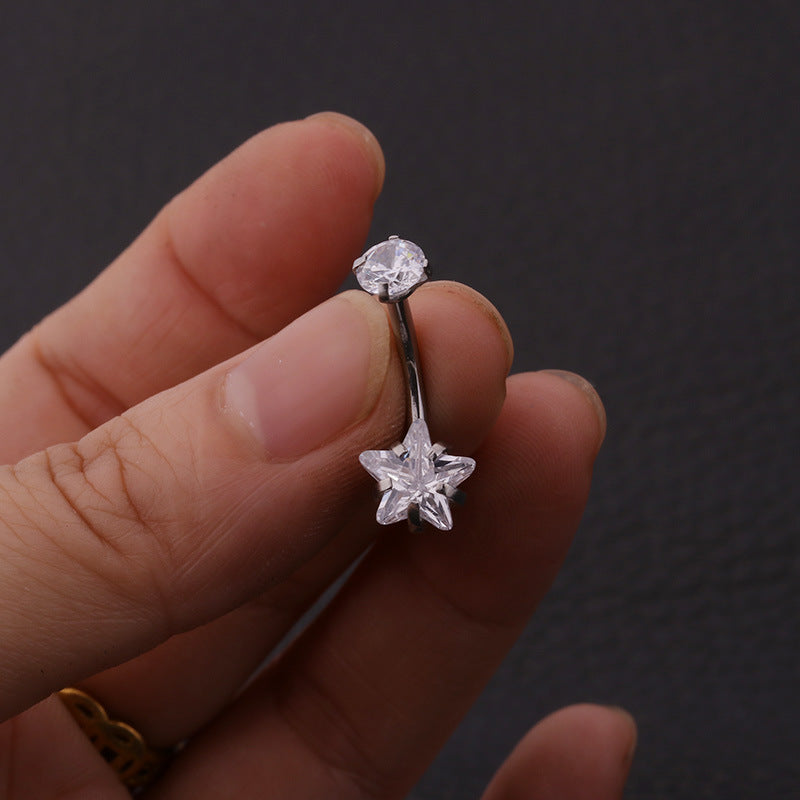Joyas de perforación corporal de acero inoxidable con dientes internos, zirconio, ombliguera, anillo para el ombligo