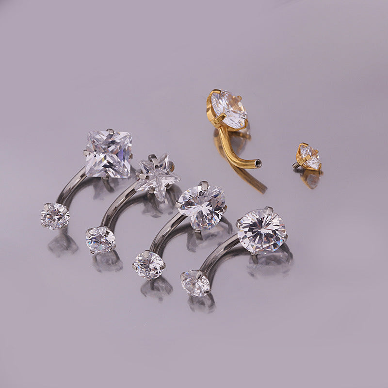 Joyas de perforación corporal de acero inoxidable con dientes internos, zirconio, ombliguera, anillo para el ombligo