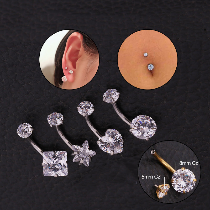 Joyas de perforación corporal de acero inoxidable con dientes internos, zirconio, ombliguera, anillo para el ombligo
