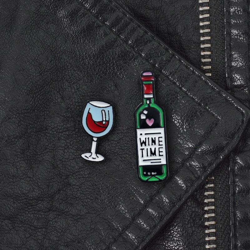 Rotwein Flasche Weinglas Tropfende Brosche Abzeichen Schmuck