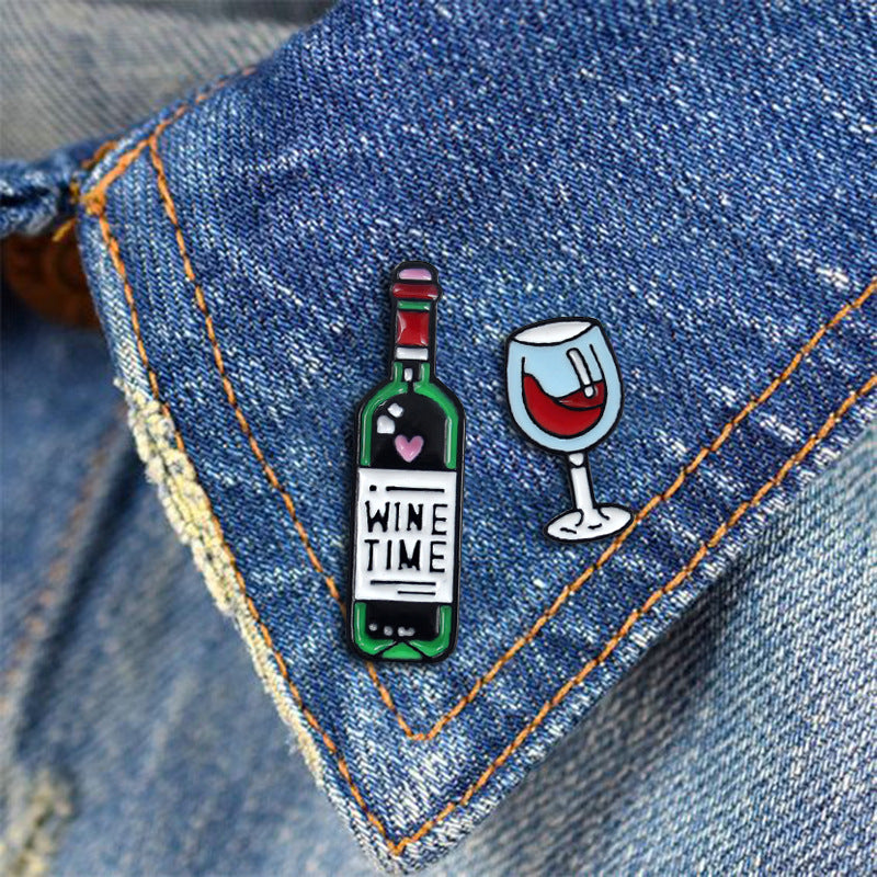 Rotwein Flasche Weinglas Tropfende Brosche Abzeichen Schmuck