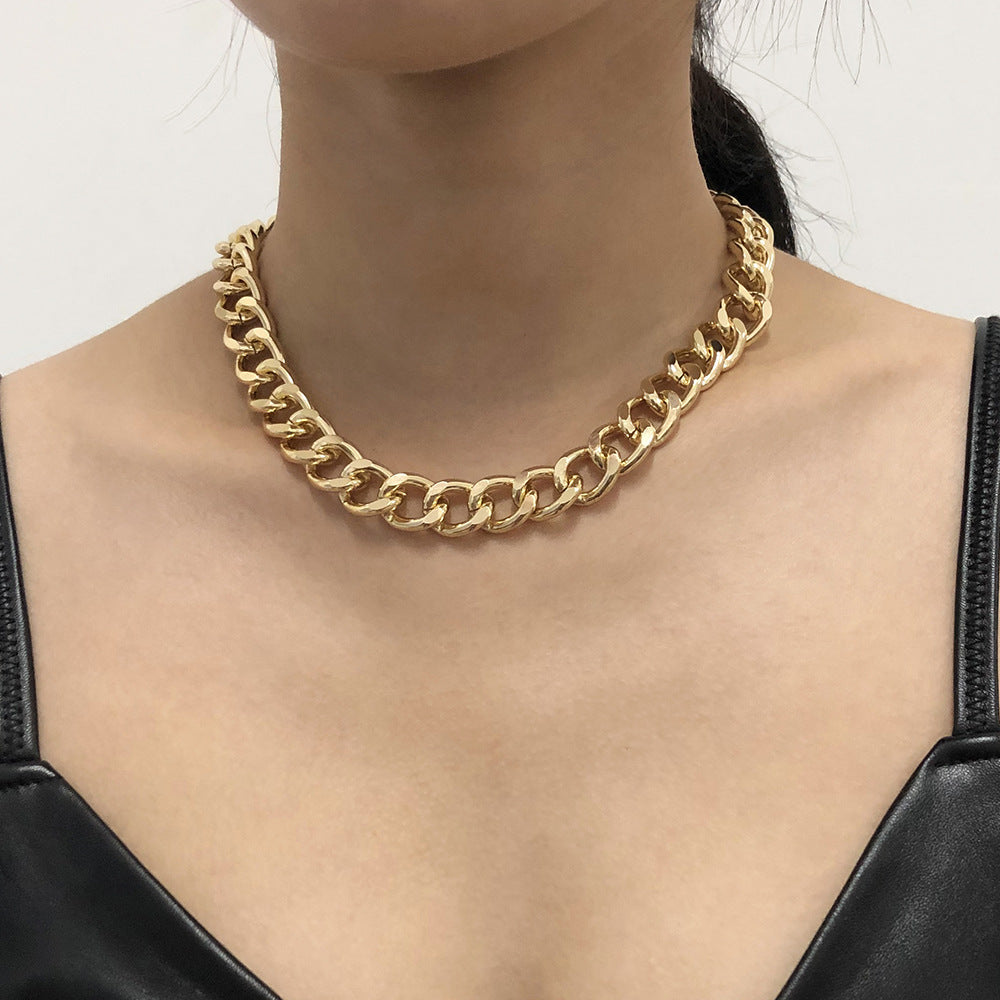 Modische große Halskette für Damen, verdreht, gold-silberfarben, klobige dicke Schloss-Choker-Ketten, Halsketten, Party-Schmuck
