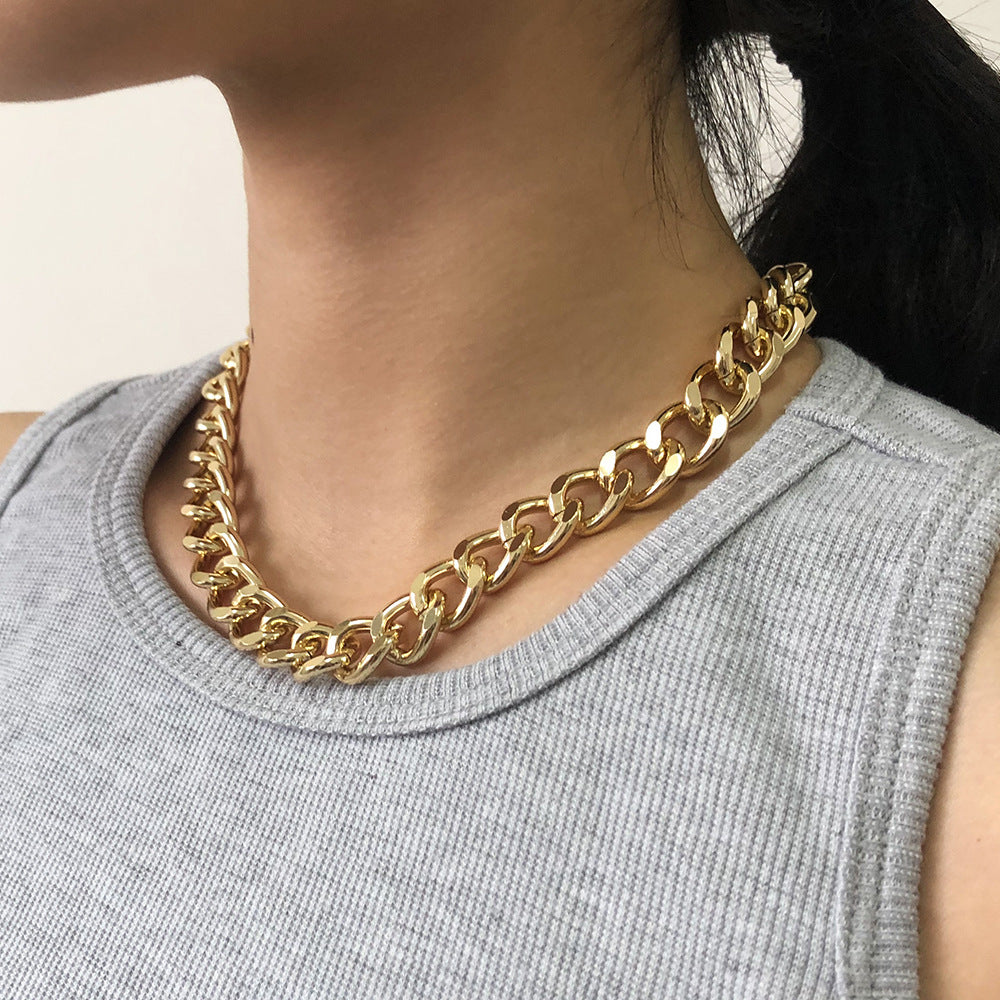Modische große Halskette für Damen, verdreht, gold-silberfarben, klobige dicke Schloss-Choker-Ketten, Halsketten, Party-Schmuck