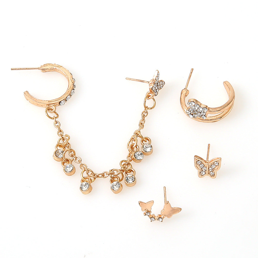 Mini-Mode-Stern-Mond-Schmetterling-Ohrstecker-Set, kleine Kreuz-Herz-Punk-Piercings für Frauen, Ohrmanschette, Pendientes-Schmuck