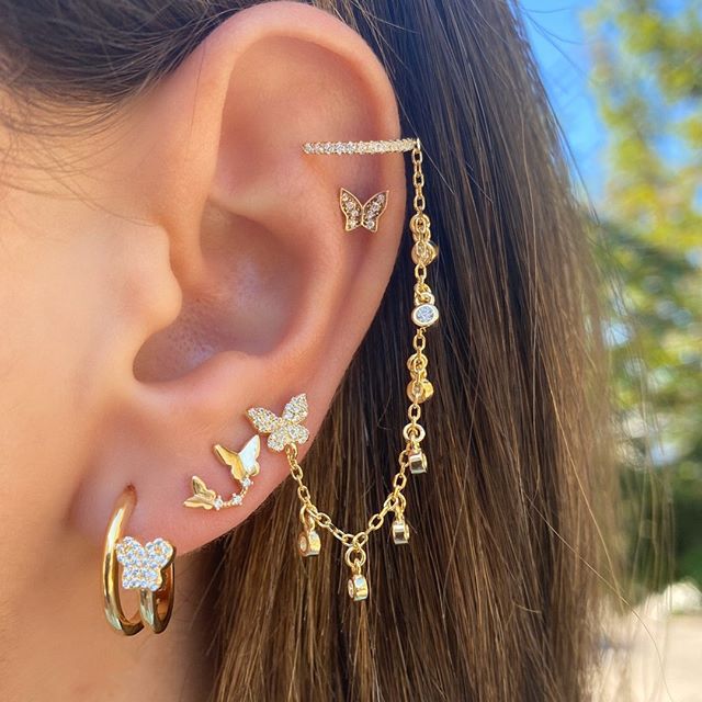 Mini-Mode-Stern-Mond-Schmetterling-Ohrstecker-Set, kleine Kreuz-Herz-Punk-Piercings für Frauen, Ohrmanschette, Pendientes-Schmuck