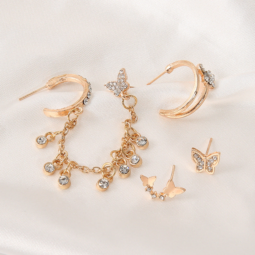 Mini-Mode-Stern-Mond-Schmetterling-Ohrstecker-Set, kleine Kreuz-Herz-Punk-Piercings für Frauen, Ohrmanschette, Pendientes-Schmuck