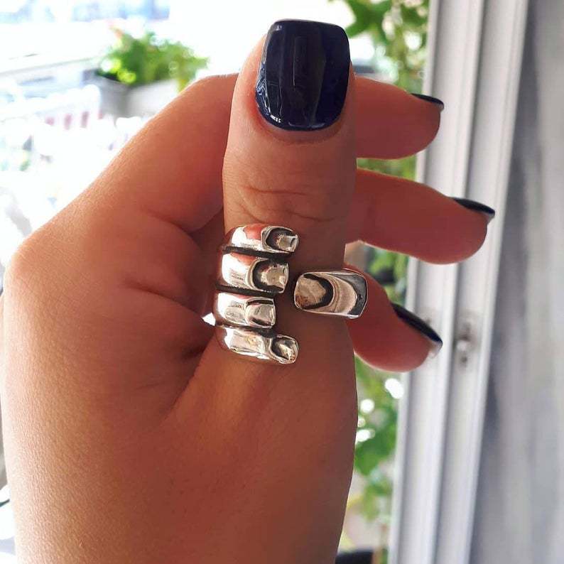 Anillos de mano tallados góticos para mujeres y hombres, anillo ajustable vintage para fiestas y bodas, joyería para parejas, Anillos, Bague