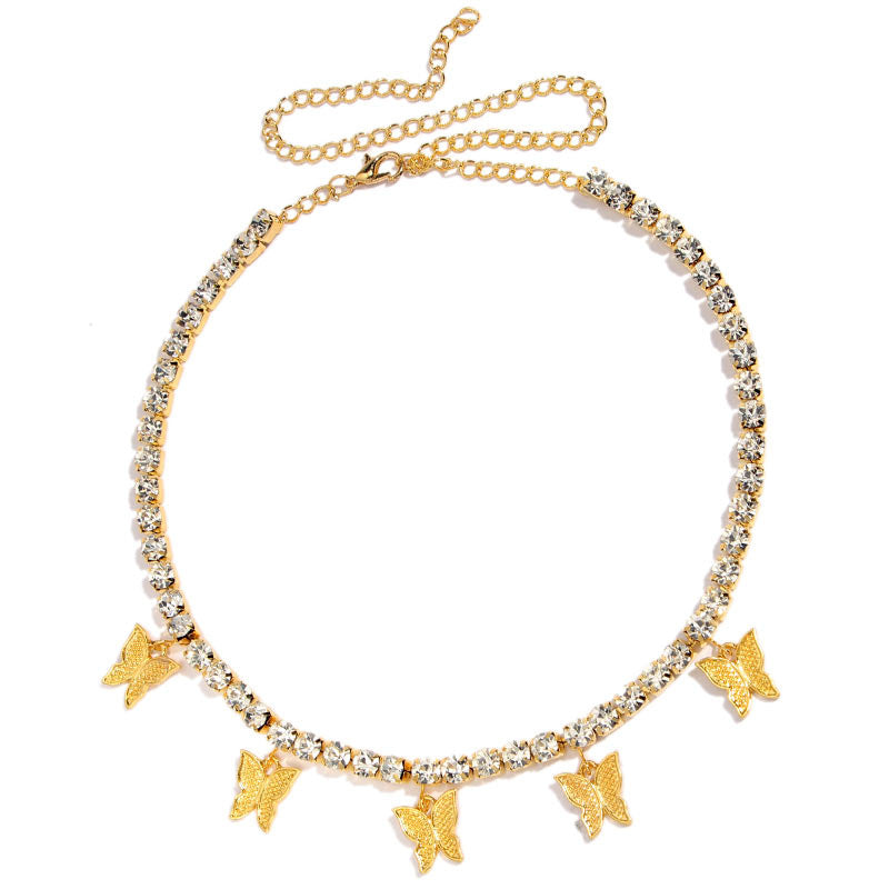 Schmetterlingsanhänger Glitzernde Schlüsselbeinkette Mode Diamantbesetzte Hao-Stein-Halskette