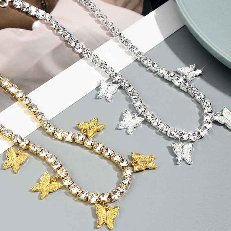 Schmetterlingsanhänger Glitzernde Schlüsselbeinkette Mode Diamantbesetzte Hao-Stein-Halskette