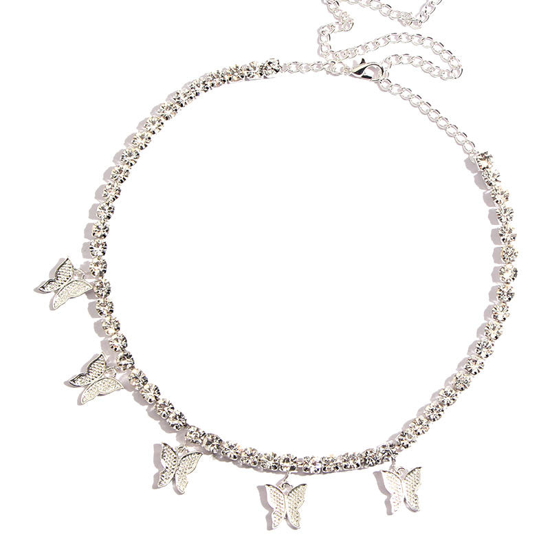 Schmetterlingsanhänger Glitzernde Schlüsselbeinkette Mode Diamantbesetzte Hao-Stein-Halskette