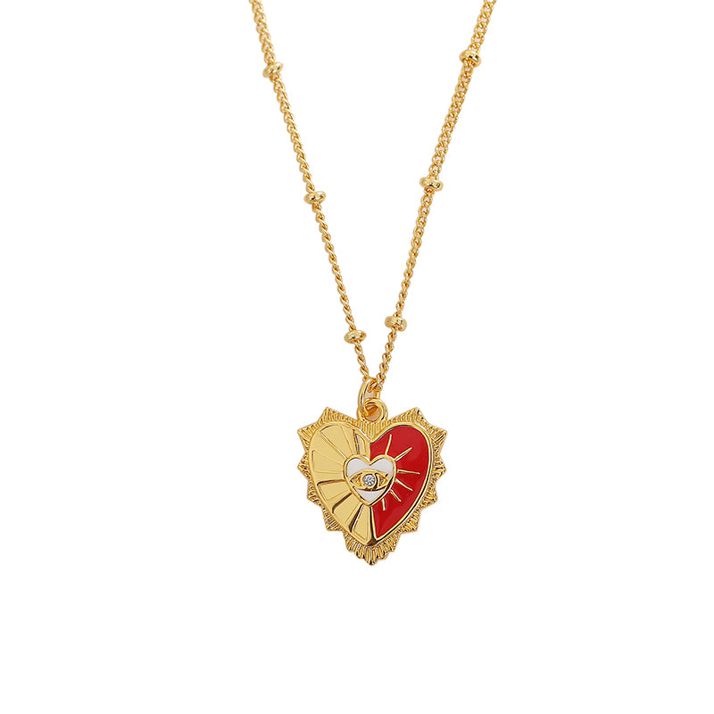 BEWERTUNG Wei Gu Zirkon Herz Halskette Imitation Emaille Vergoldeter Schmuck Europäischer Retro Einfache Atmosphäre