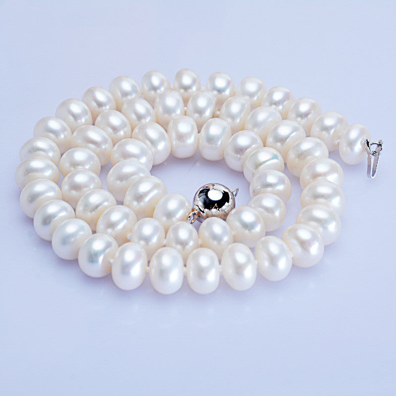 Dailan Jewelry Collar de perlas de agua dulce de 10-11 mm, redondo, tipo pan al vapor, con botón de bola de luz fuerte, venta al por mayor de fábrica de joyería
