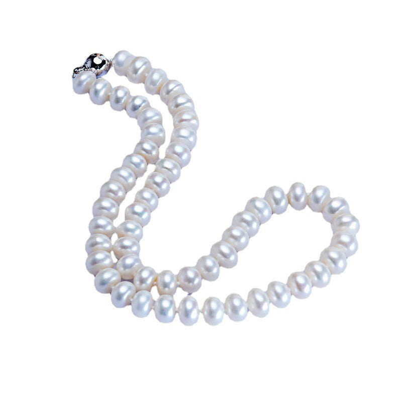 Dailan Jewelry Collar de perlas de agua dulce de 10-11 mm, redondo, tipo pan al vapor, con botón de bola de luz fuerte, venta al por mayor de fábrica de joyería