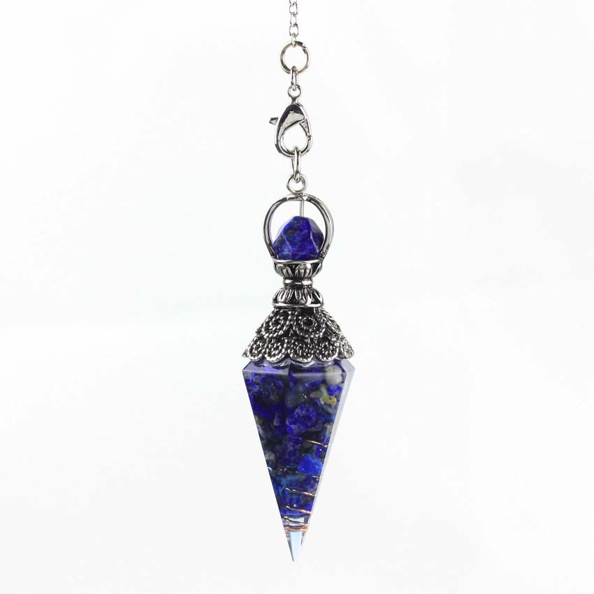 Natürlicher zerstoßener Harzstein-Kegel-Pendelanhänger Vintage Silber Bagua Weissagungsanhänger