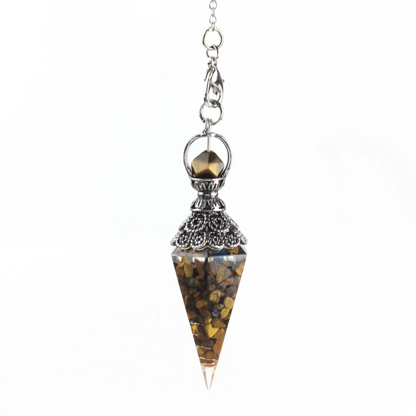 Natürlicher zerstoßener Harzstein-Kegel-Pendelanhänger Vintage Silber Bagua Weissagungsanhänger