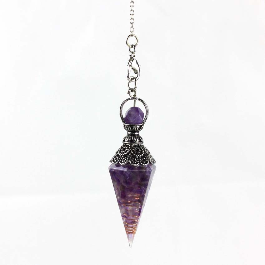 Natürlicher zerstoßener Harzstein-Kegel-Pendelanhänger Vintage Silber Bagua Weissagungsanhänger
