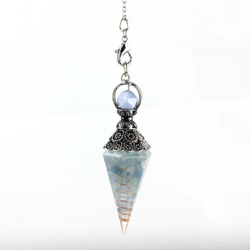 Natürlicher zerstoßener Harzstein-Kegel-Pendelanhänger Vintage Silber Bagua Weissagungsanhänger