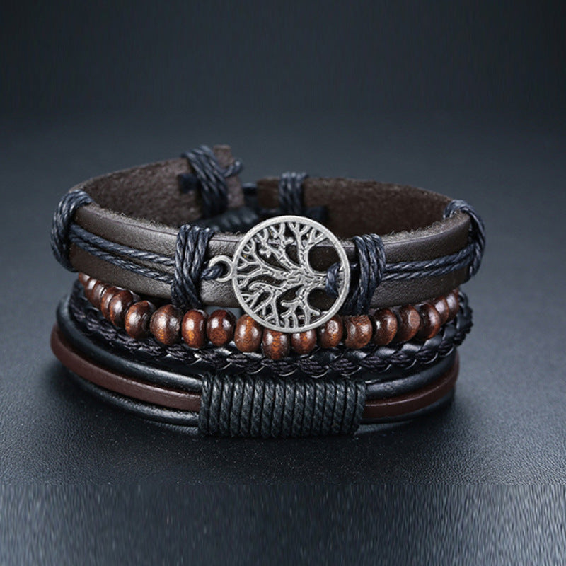 Vnox Armband-Set aus Leder für Herren
