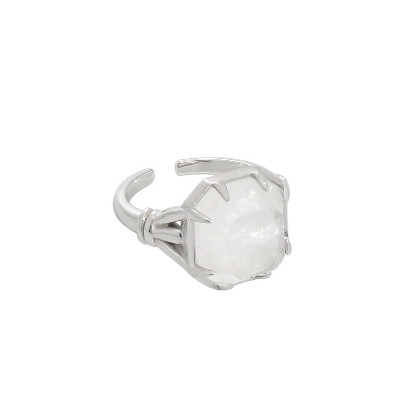Geometrischer quadratischer Naturkristall 925 Sterling Silber verstellbarer Ring