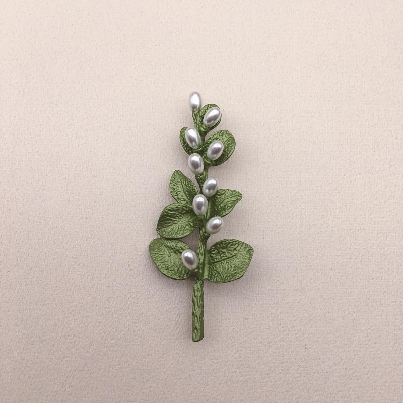 Broche Pequeño de Hoja Perla Fresca de Arte Verde Aguacate
