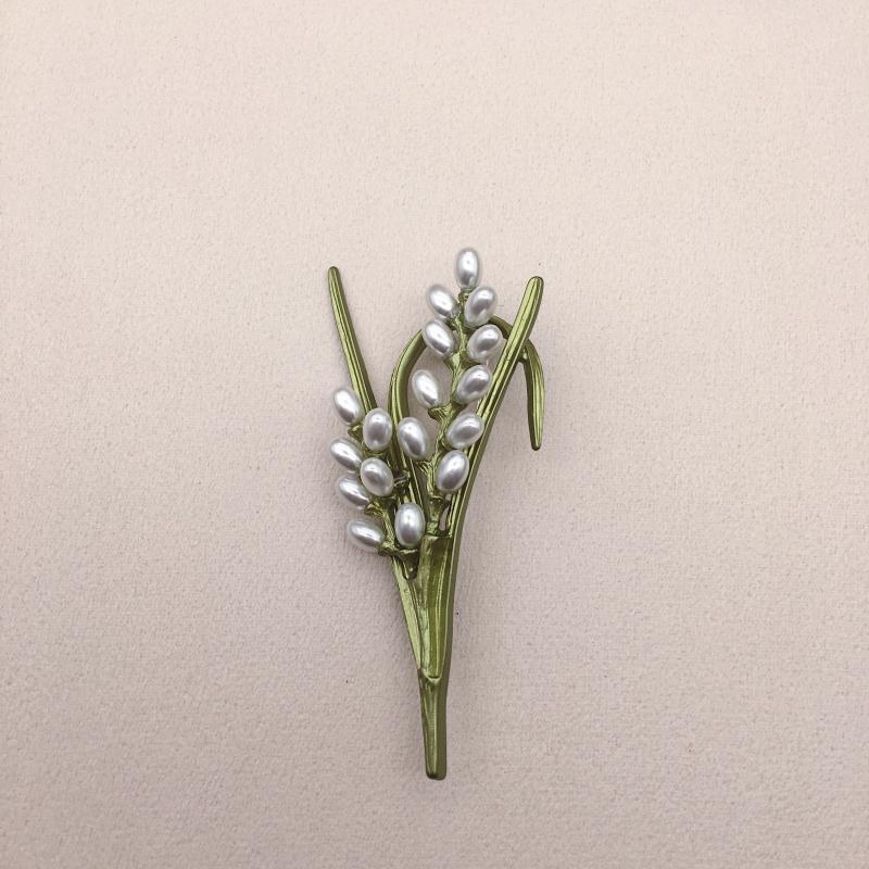 Broche Pequeño de Hoja Perla Fresca de Arte Verde Aguacate
