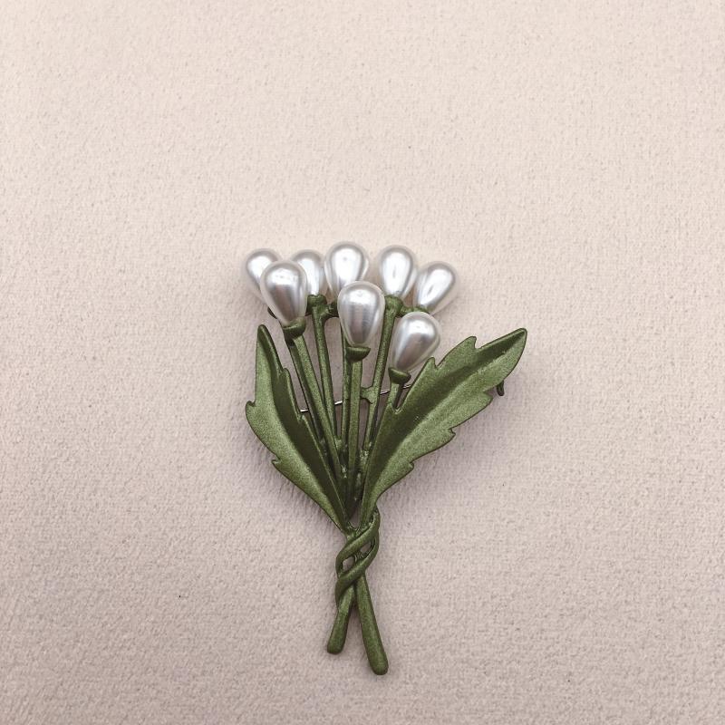 Broche Pequeño de Hoja Perla Fresca de Arte Verde Aguacate