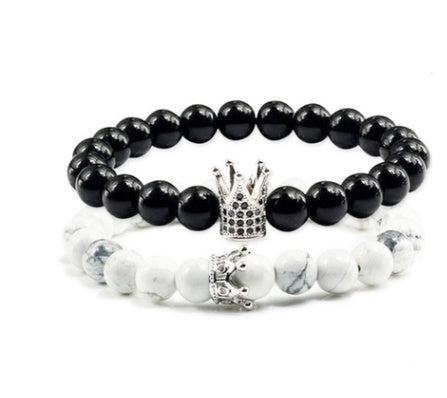 Pulsera de corona de circonita microincrustada, pulsera de piedra volcánica turquesa blanca