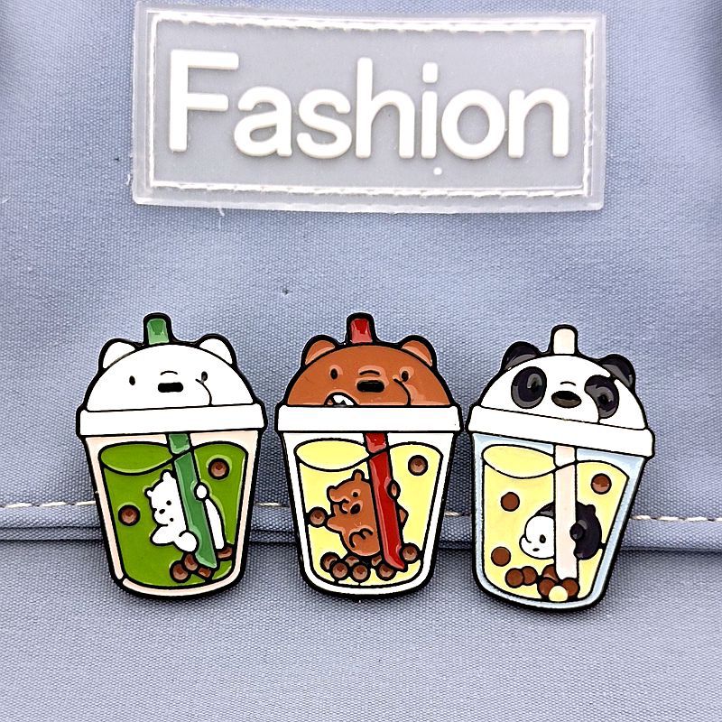 Broche de metal con diseño de oso, té con leche, dibujos animados, animales, insignia, ropa, bolso, broche de caballo perforado
