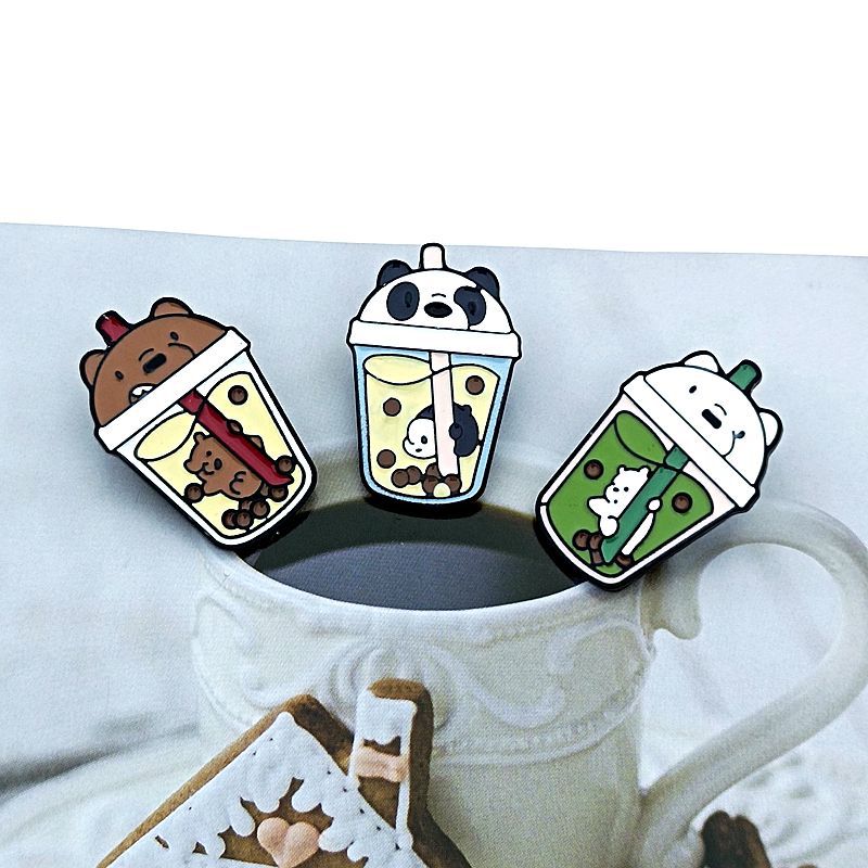 Broche de metal con diseño de oso, té con leche, dibujos animados, animales, insignia, ropa, bolso, broche de caballo perforado