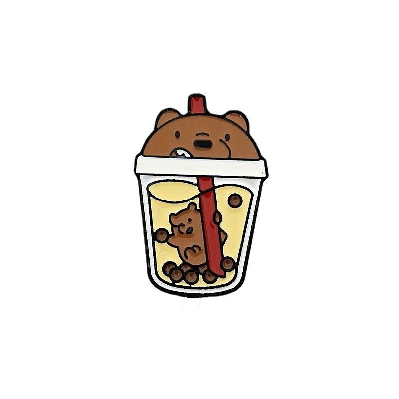 Broche de metal con diseño de oso, té con leche, dibujos animados, animales, insignia, ropa, bolso, broche de caballo perforado