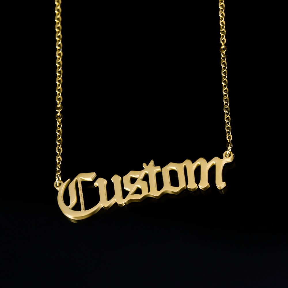 Personalisierte antike englische Namenskette für Damen, gold- oder silberfarbene Edelstahl-Kettenanhänger-Halskette, Schmuck